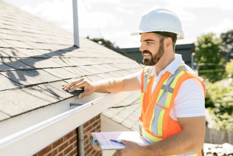 Roofing contractor inspecting roof